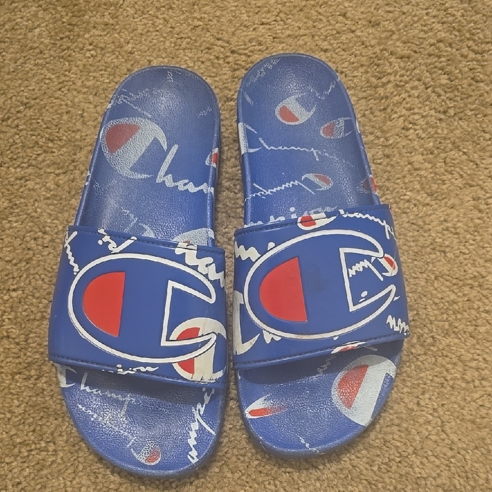 Champion Blue and Red Slide Sandals with Logo